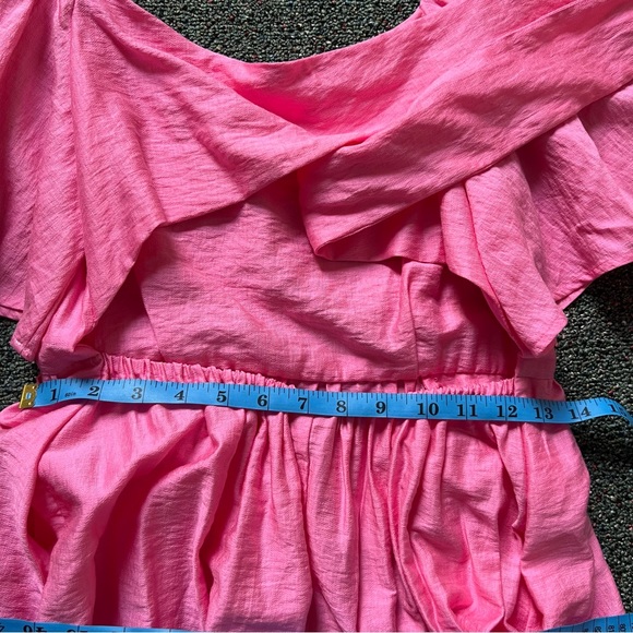 A New Day Bright Pink Midi Puff Flutter Short-Sleeve Tie-Back Ruffle Dress Sz S - Picture 13 of 16
